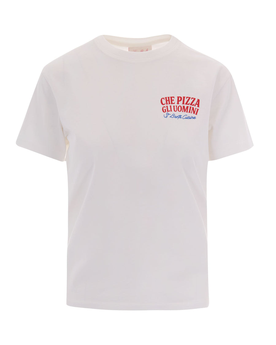T-Shirt Emilie Uomini Pizza Print White Cotton T-shirts & Jerseys
