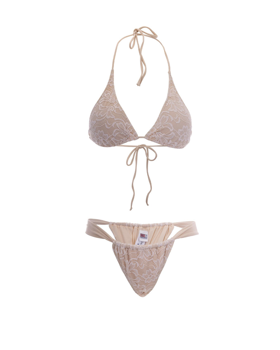 Bikini Guelle Shiny Lace Beige Polyamide One-pieces