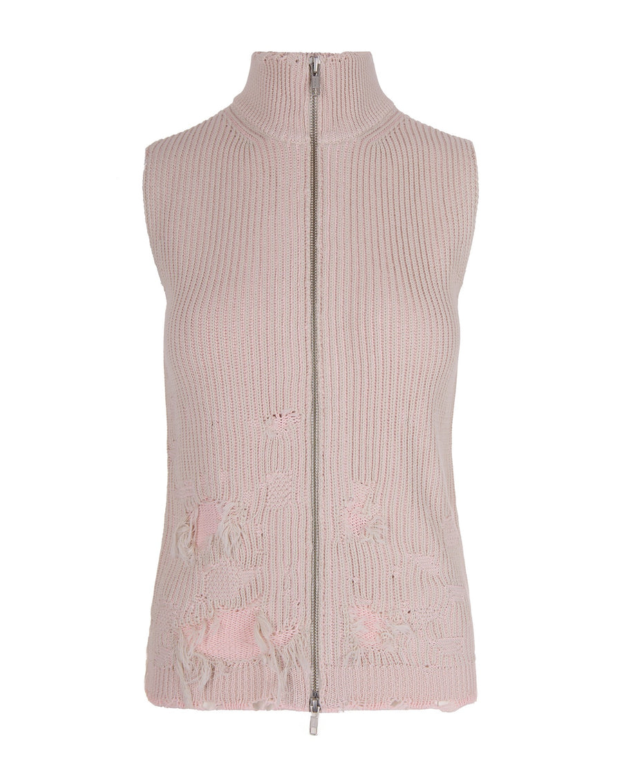 Ribbed Knit Gilet Light Grey-Rose Cotton Jumpers