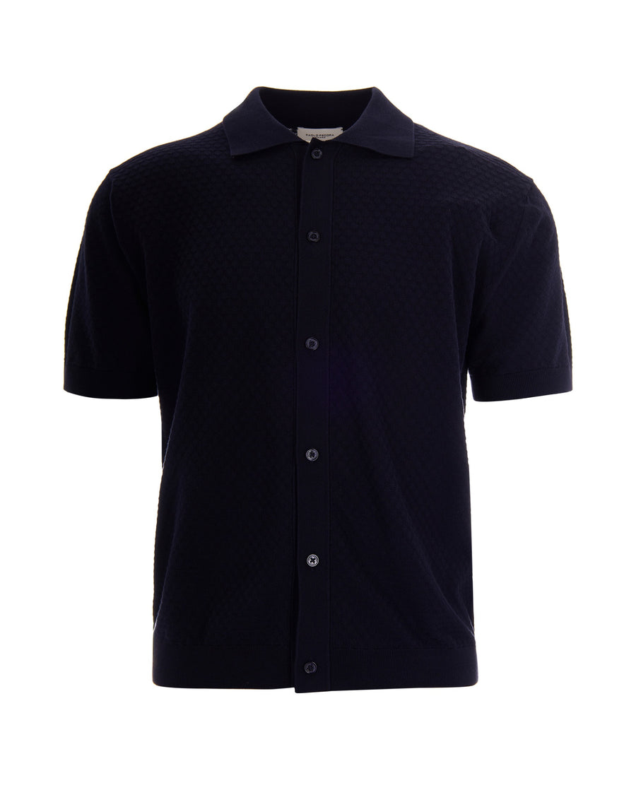 Polo Shirt Knit Blue Cotton