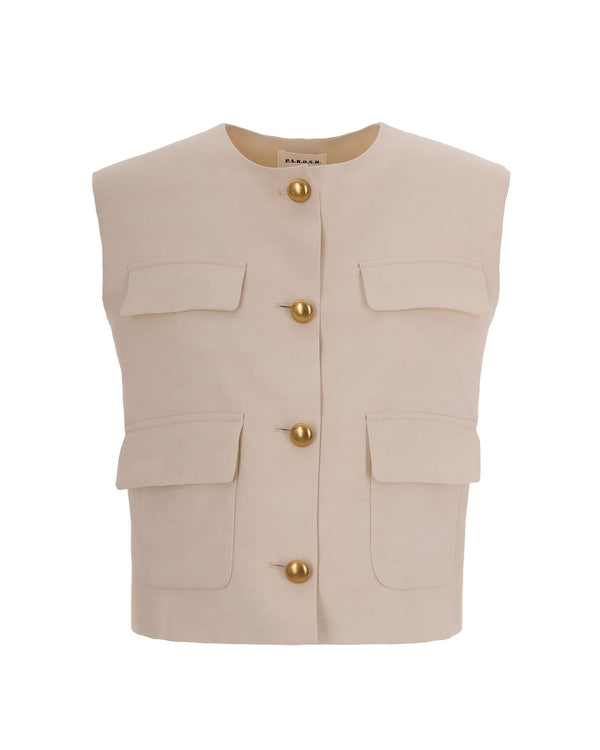 Gilet Lino Crema Sand Viscose Linen Waistcoats & Gilets