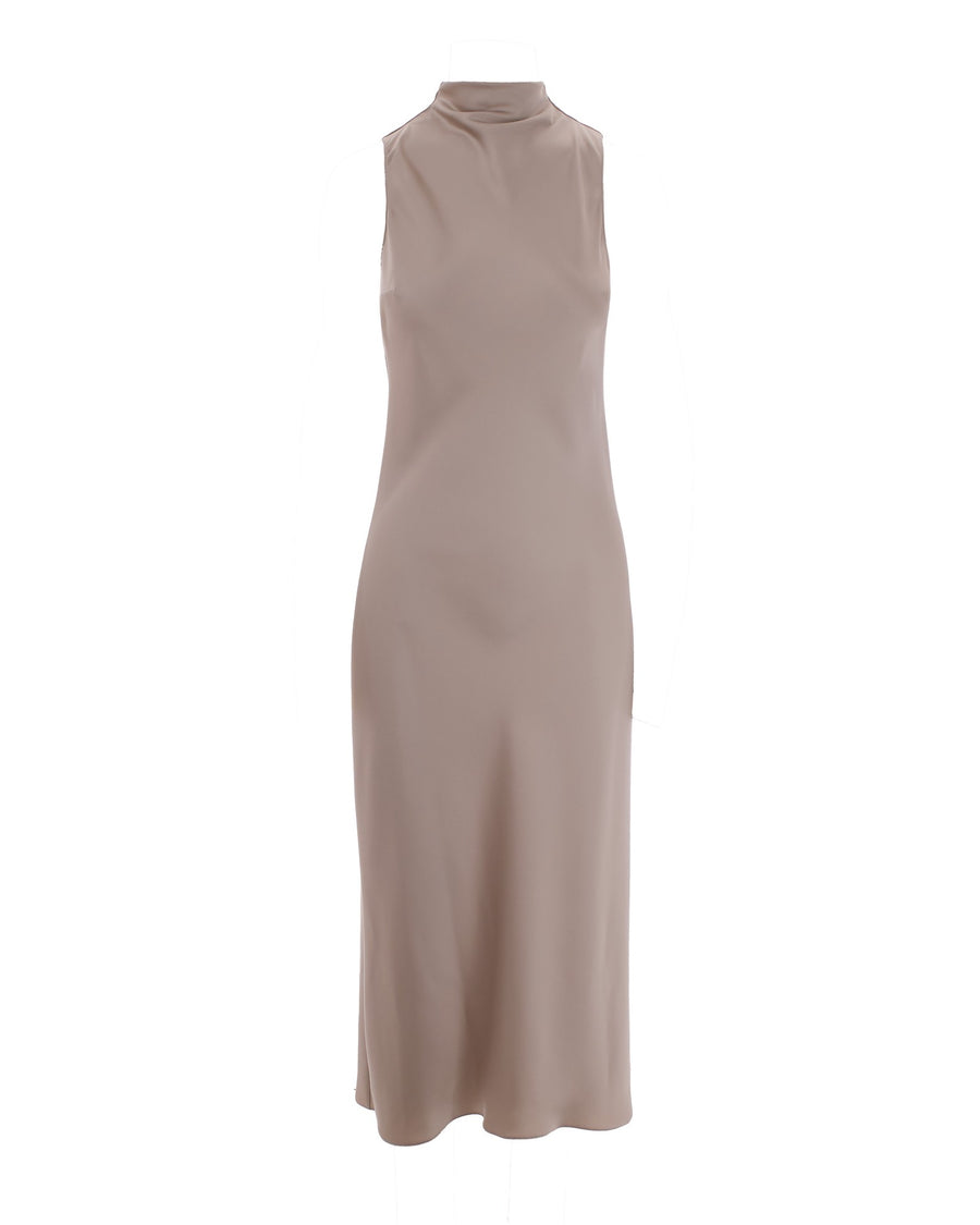 Midi Satin Dress Cloud Grey Polyester Evening Suits