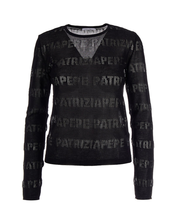 Crew Neck Jumper Logato Black Viscose Jumpers