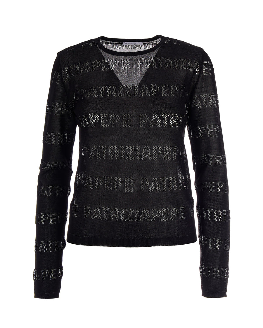 Crew Neck Jumper Logato Black Viscose Jumpers