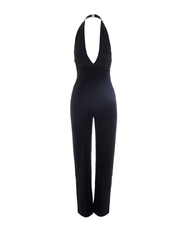 Jumpsuit Black Satin Top Polyester Evening Suits