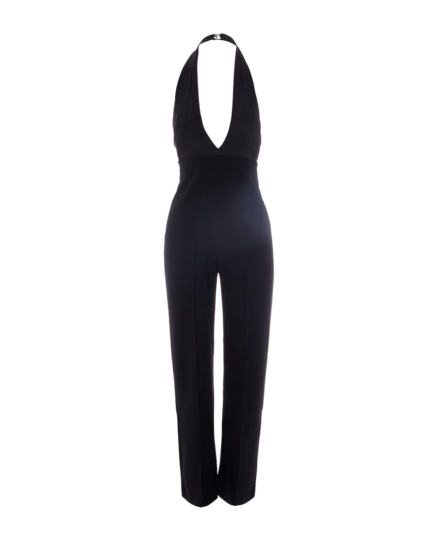 Jumpsuit Black Satin Top Polyester Evening Suits