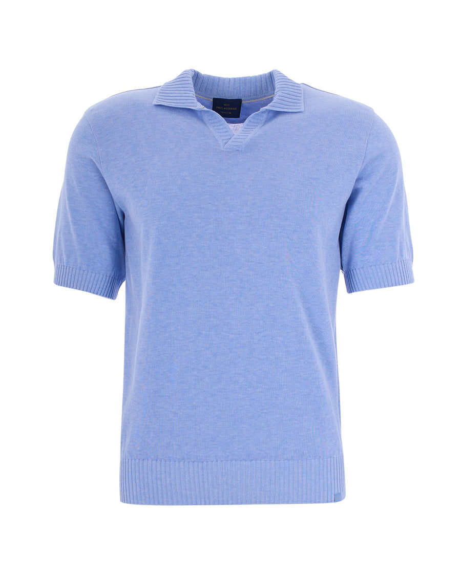Polo Shirt Open Collar Blue Cotton