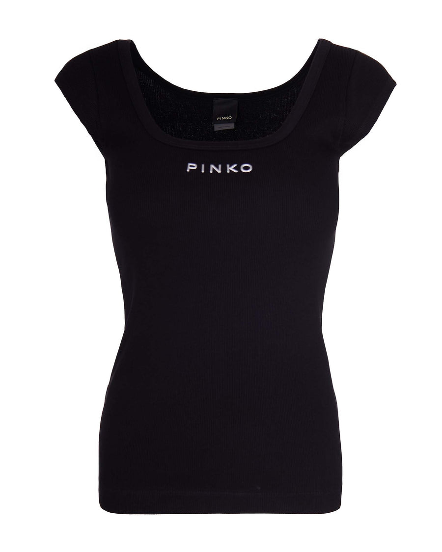 Ribbed Top Love Birds Black Limousine Cotton Tops