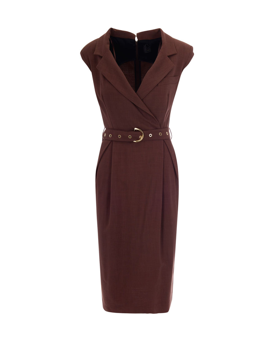 Midi Dress Amdine Frisottino Terra Earth Brown Brown/plant Print Shell: Viscose Evening Suits