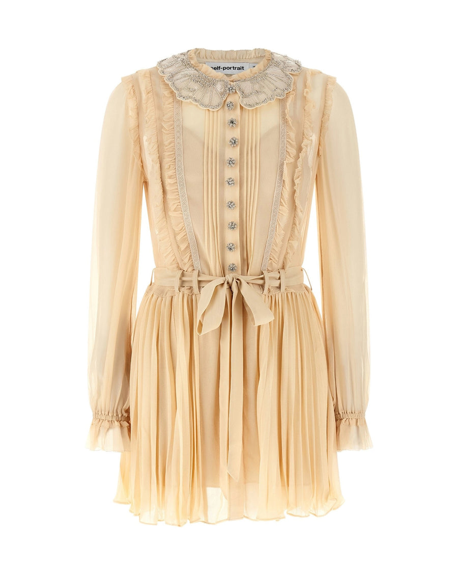Mini Pleated Shirtdress Tan Evening Suits