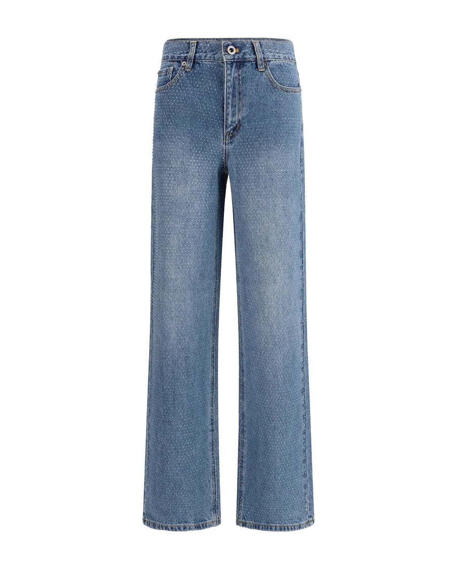 Jeans Straight With Strass, Blue