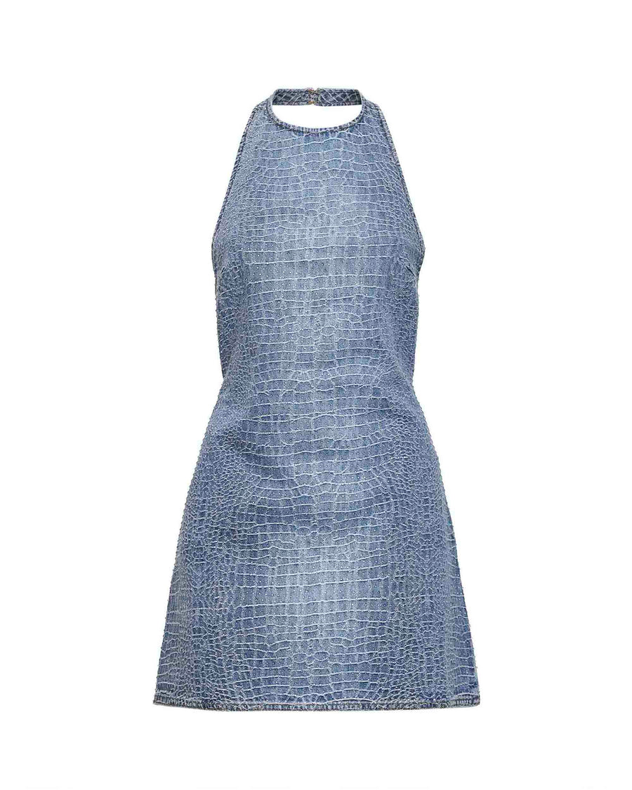 Mini Denim Dress Blue Cotton Evening Suits