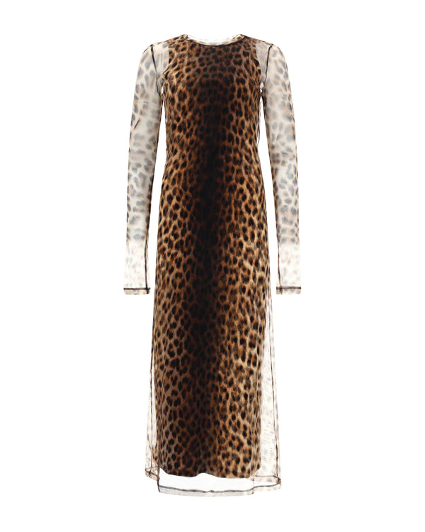Dress Animal-Print Tulle Brown-Beige Brown/beige Polyamide Evening Suits