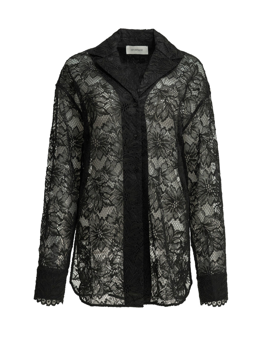 Shirt Floral Lace Black Polyester