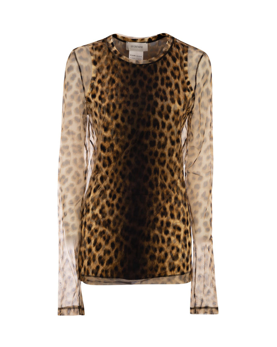 Top Tulle Animalier Brown-Beige Brown/beige Polyamide Tops