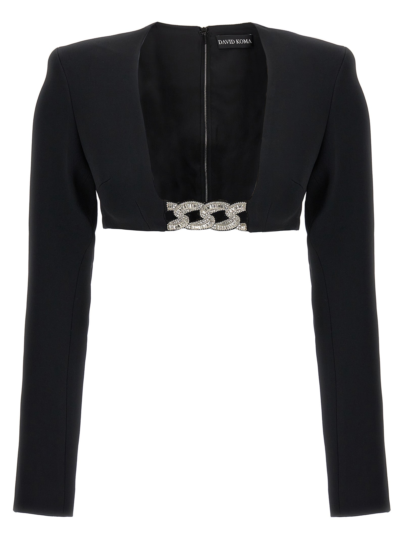 Top 3D Crystsal Chain and Square Neck Black Tops