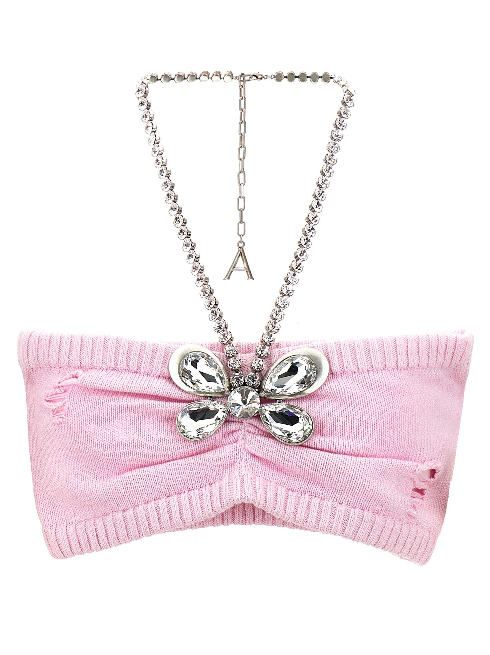 Crystal Butterfly Knit Bandeau top Pink Cotton Tops