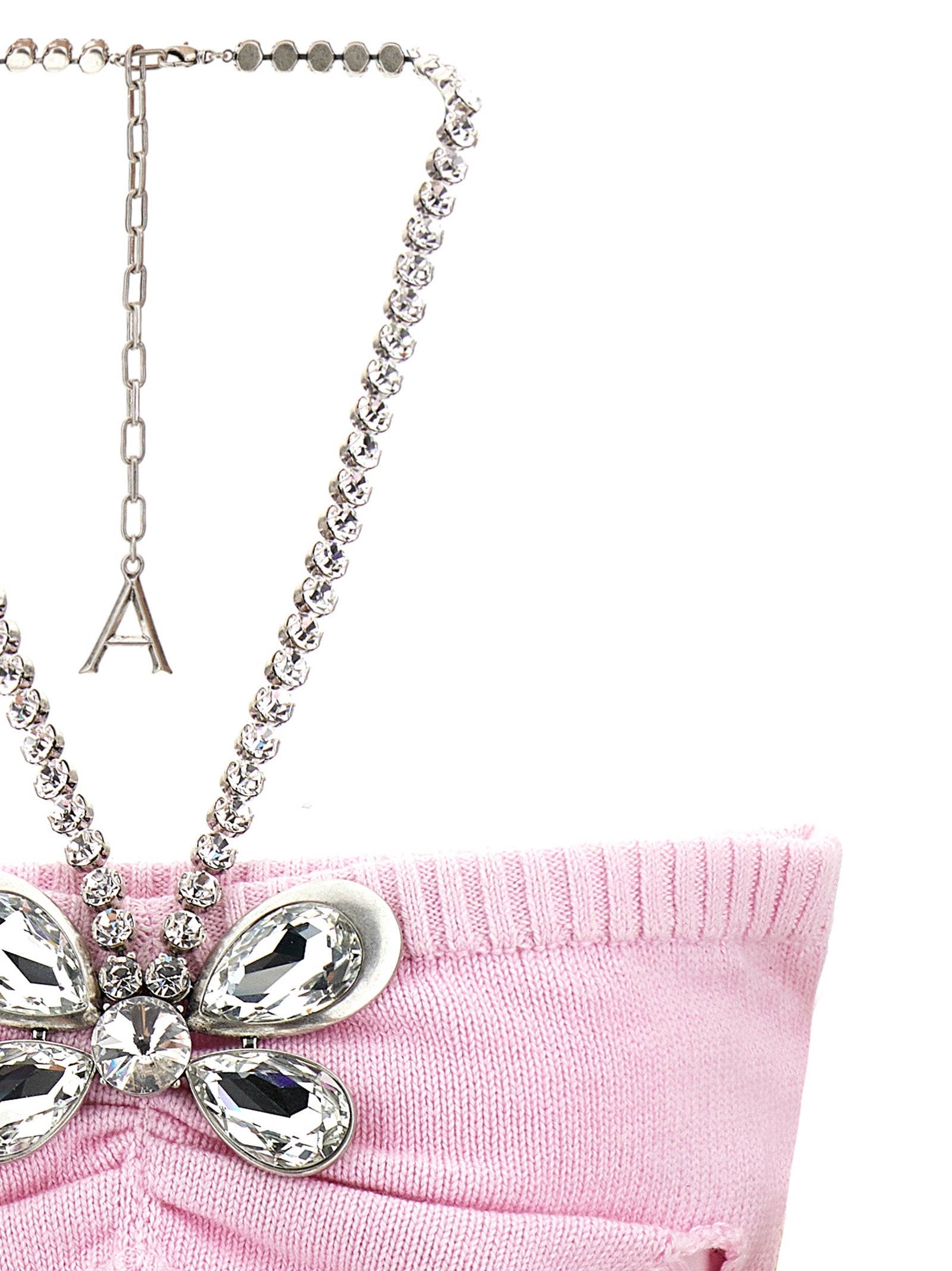Crystal Butterfly Knit Bandeau top Pink Cotton Tops