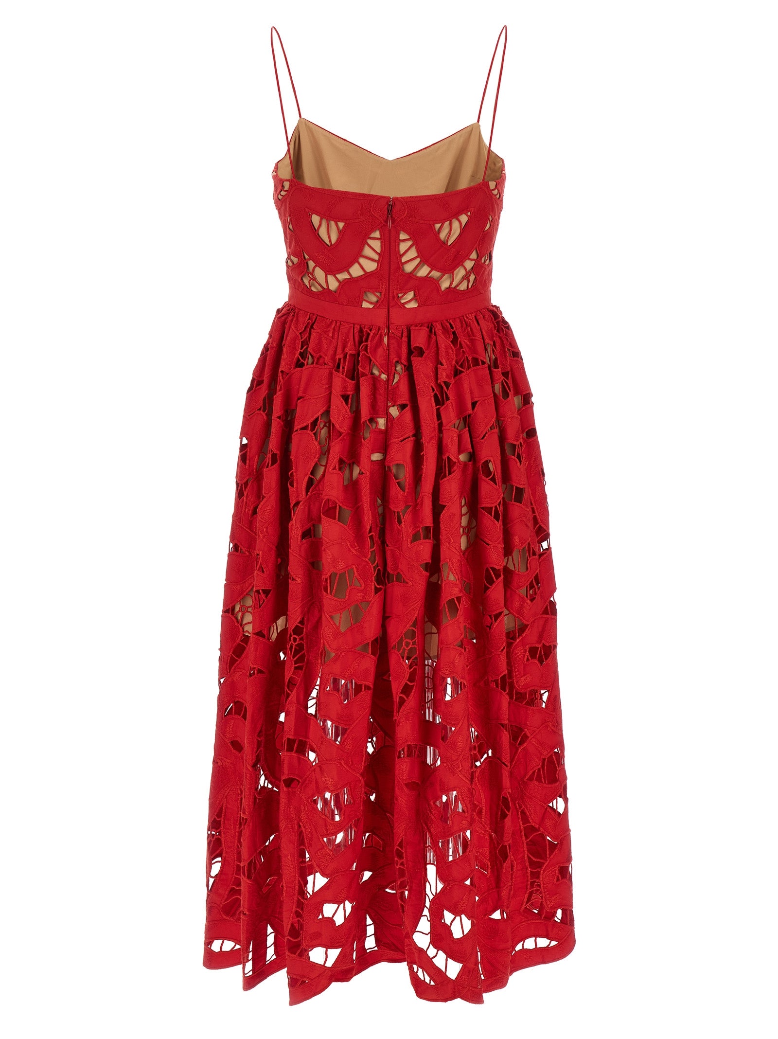 Red Bow Embroidered Midi dress Linen