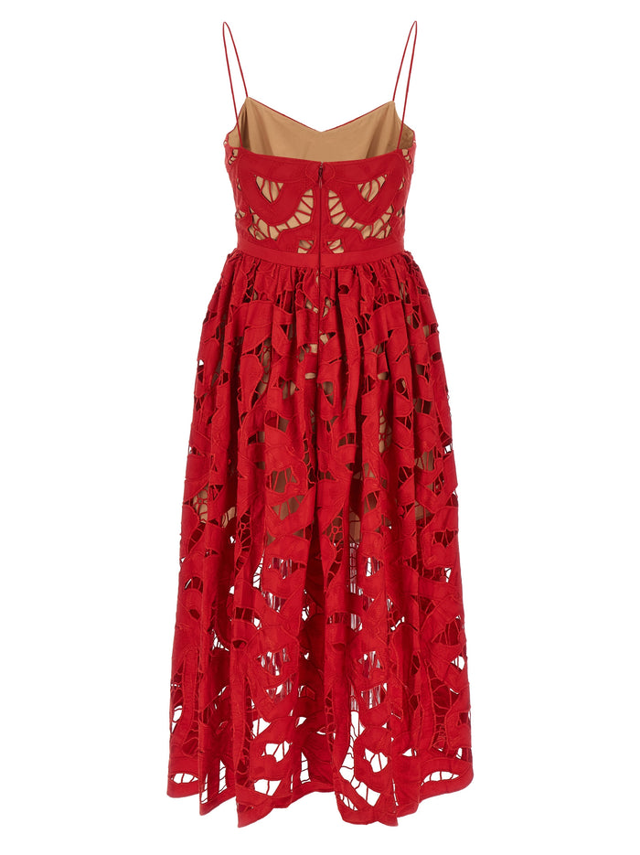 Red Bow Embroidered Midi dress Linen