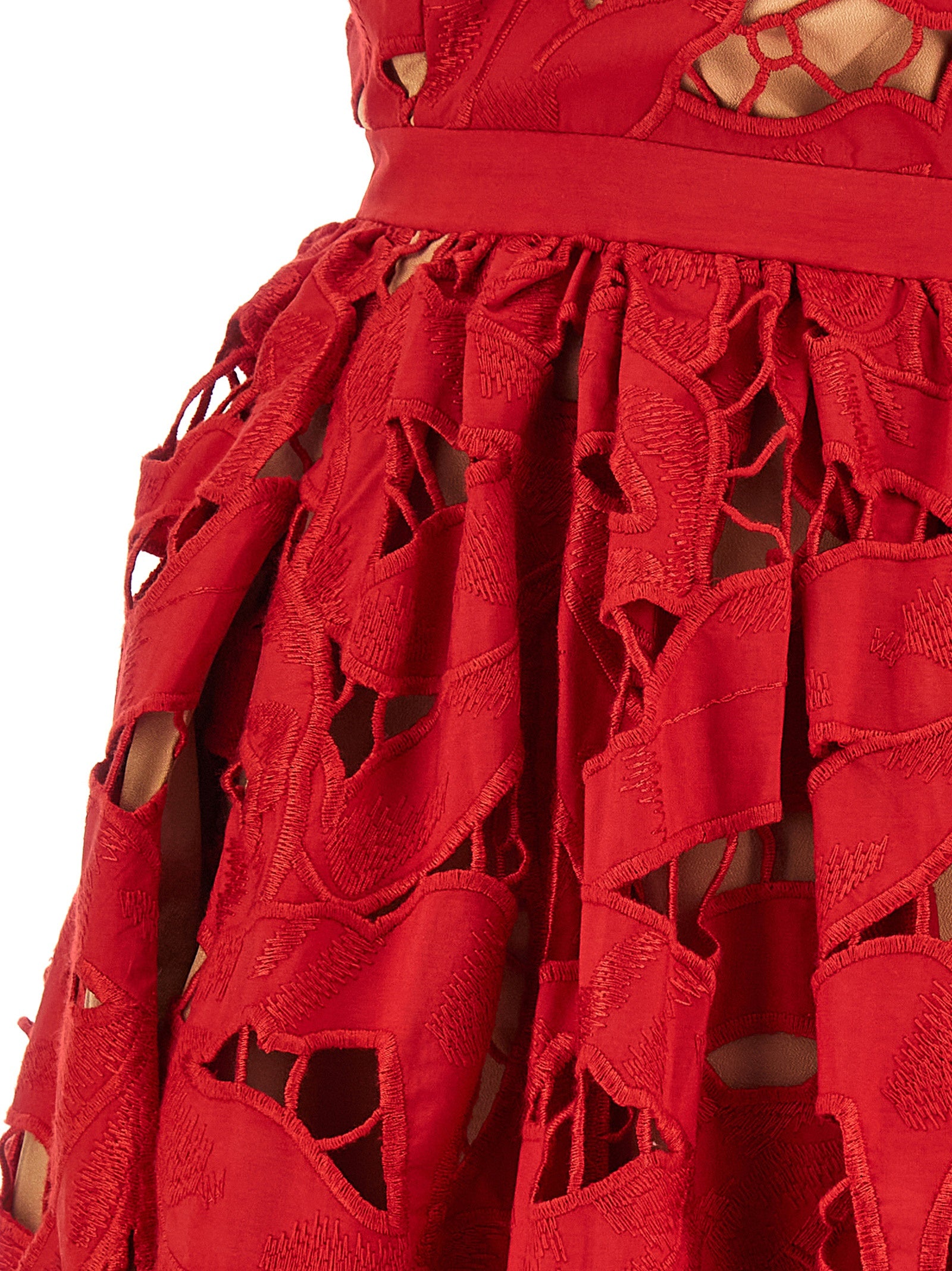Red Bow Embroidered Midi dress Linen