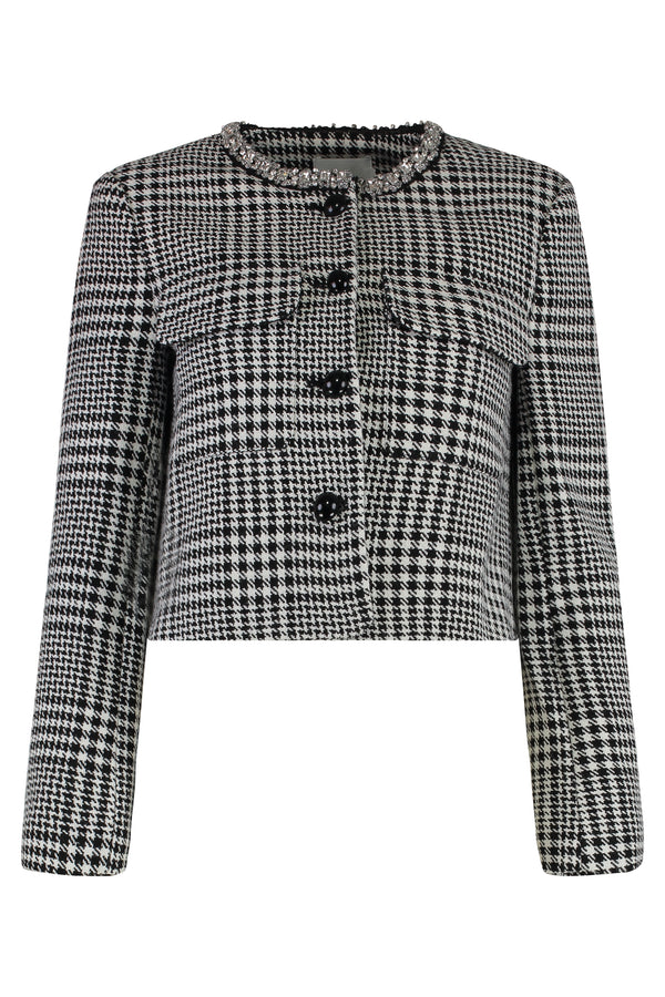 Jacquard Knit Jacket Black-White Black/white Polyester