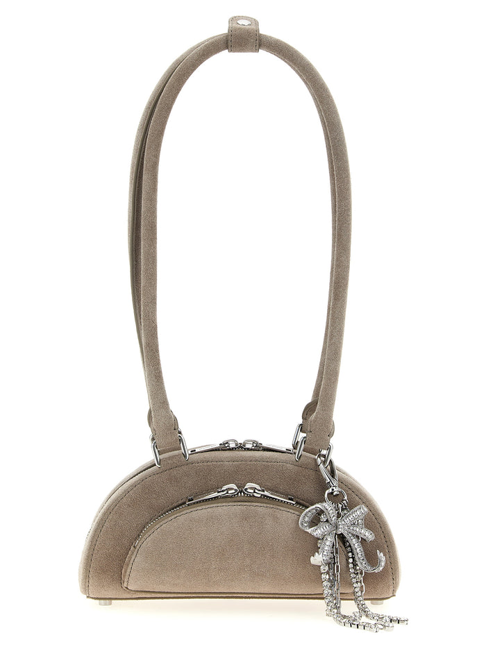 Suede mini with charm shoulder bag Gray Lamb Leather (ovis Aries)