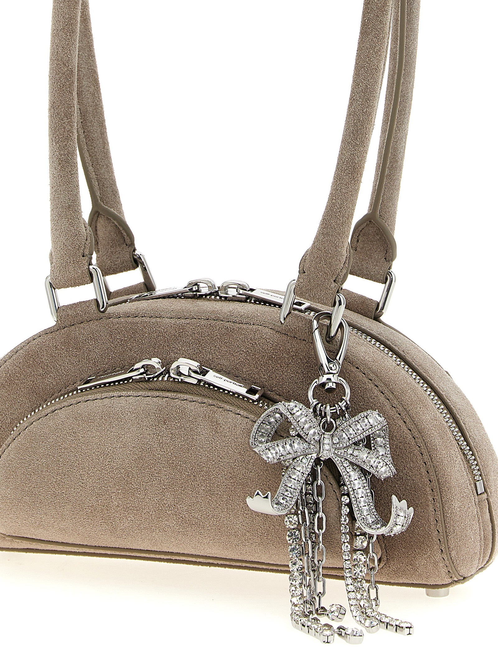 Suede mini with charm shoulder bag Gray Lamb Leather (ovis Aries)