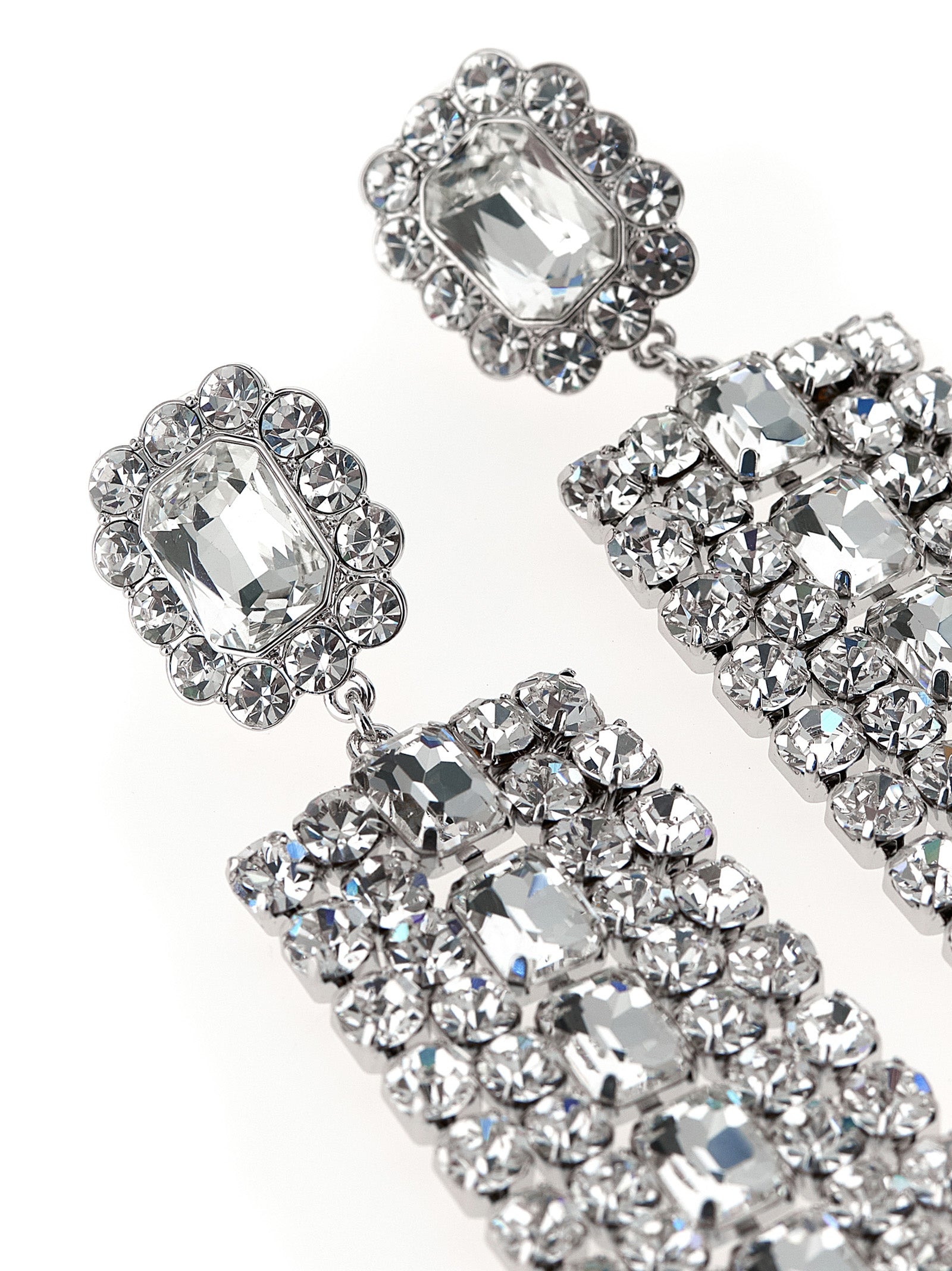 Multi Crystal Droplet earrings Silver Cotton Polyester Elastane Jewelry