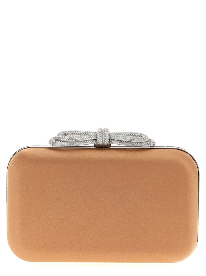 Double Bow Satin clutch Beige Silk
