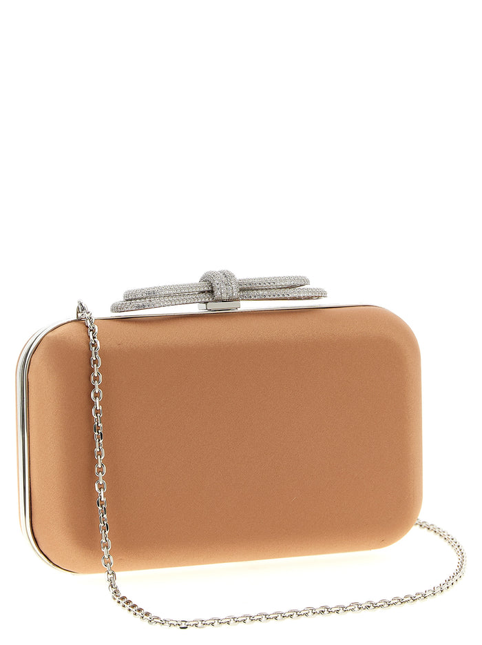 Double Bow Satin clutch Beige Silk