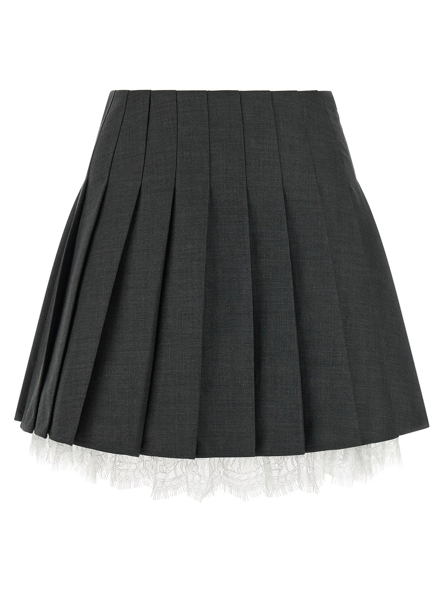 Self-Portrait Pleated Wool-Blend Skirt — Charcoal