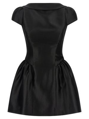 Self-Portrait Black Taffetà Collared Mini Dress