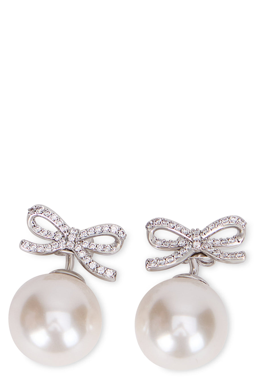 Button Earrings Crystal Bow Silver Brass