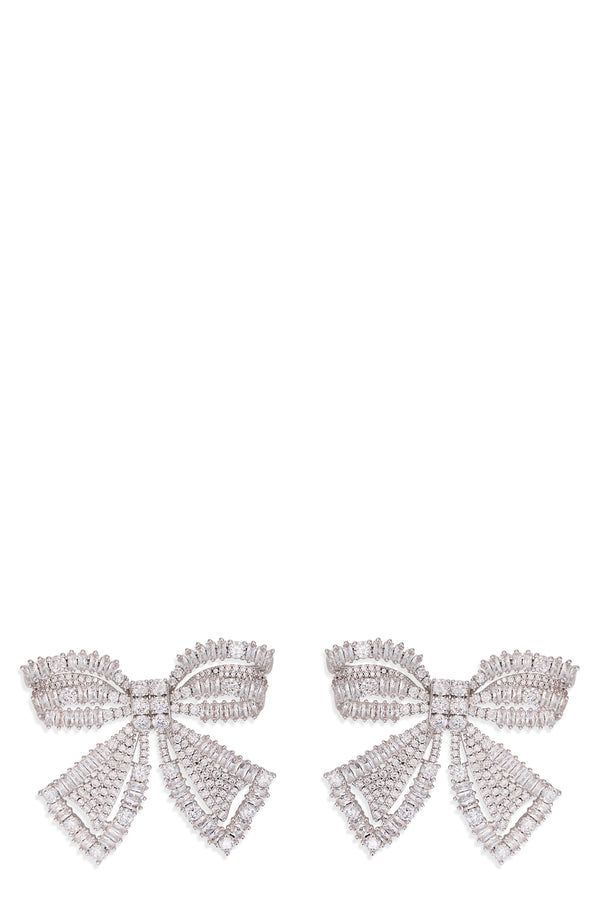 Earrings Bow Crystal Silver Brass