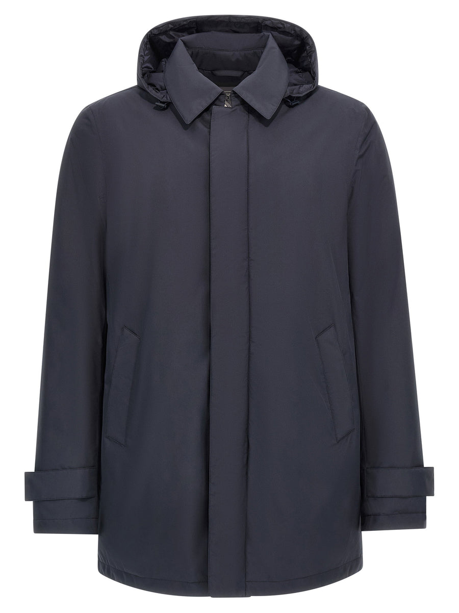 Herno Removable Hood Parka Coat — Navy