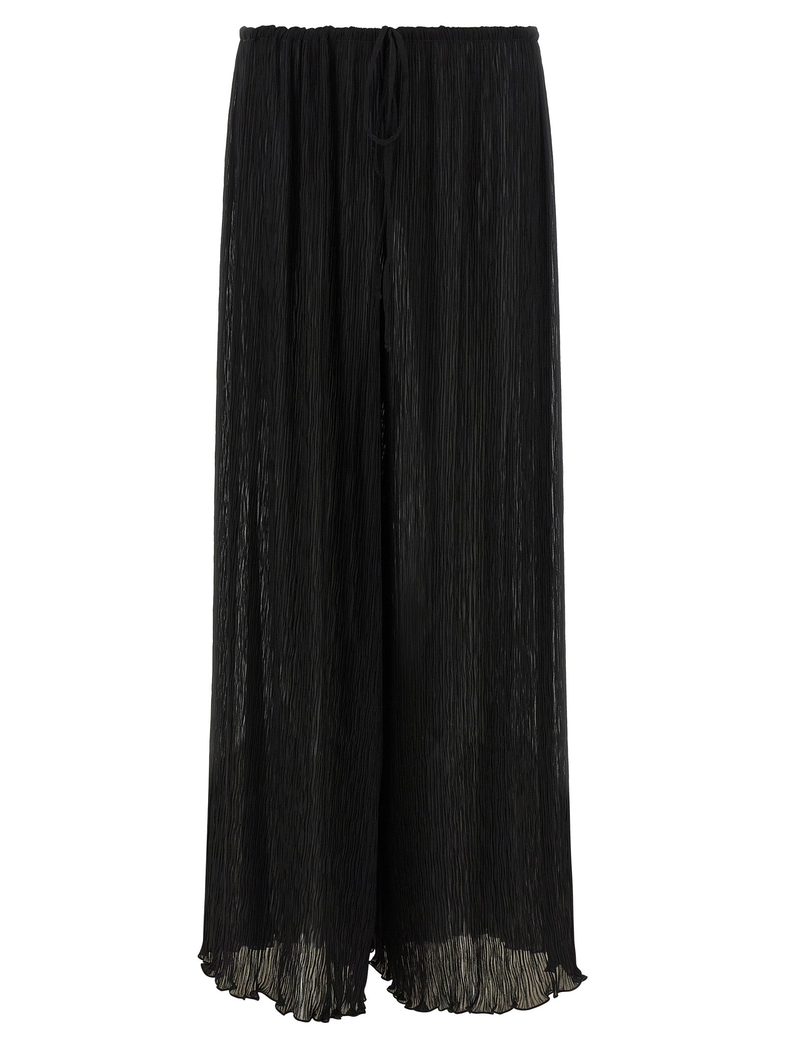 Pleated Pants Black Polyester Beachwear
