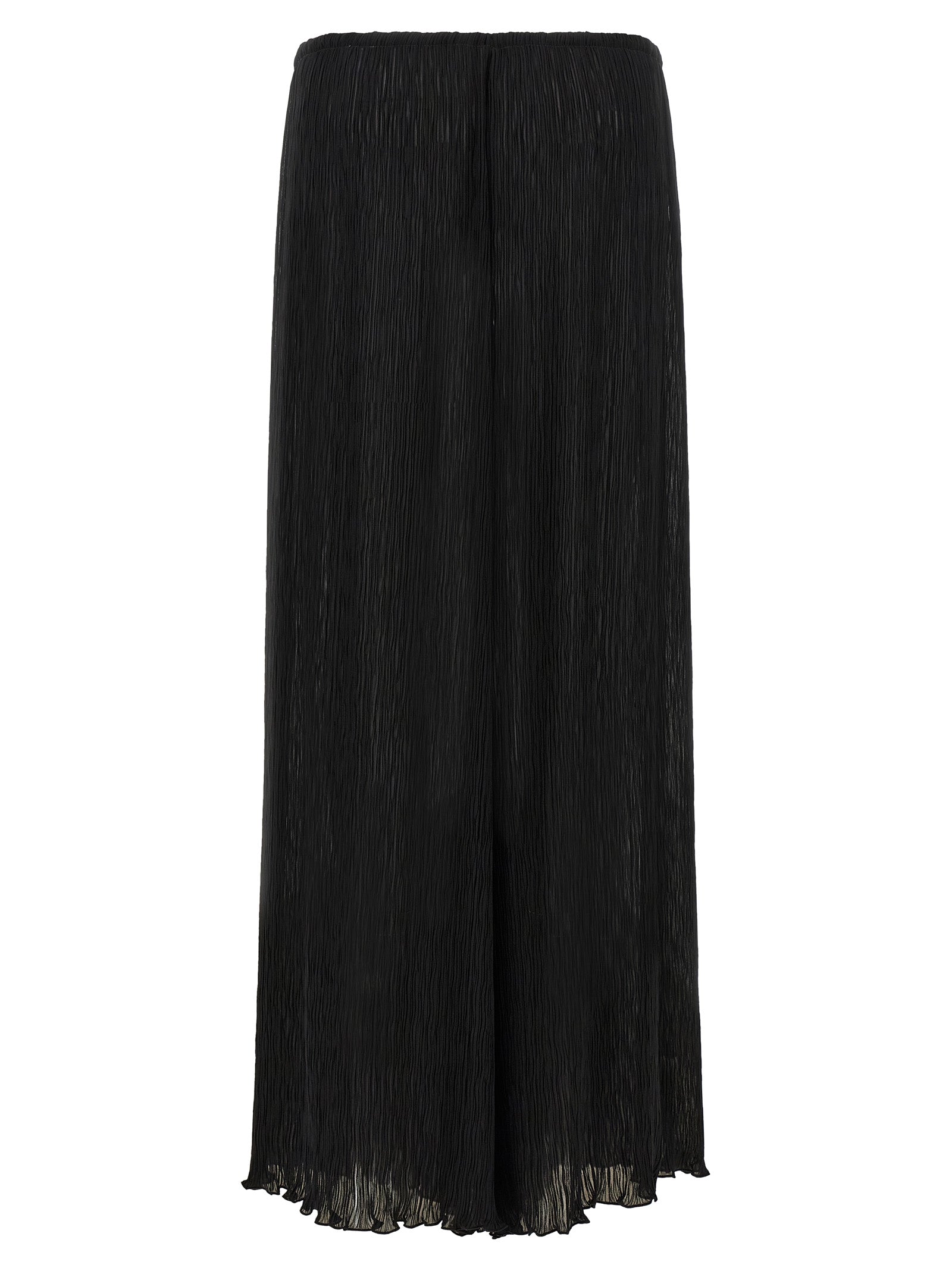 Pleated Pants Black Polyester Beachwear