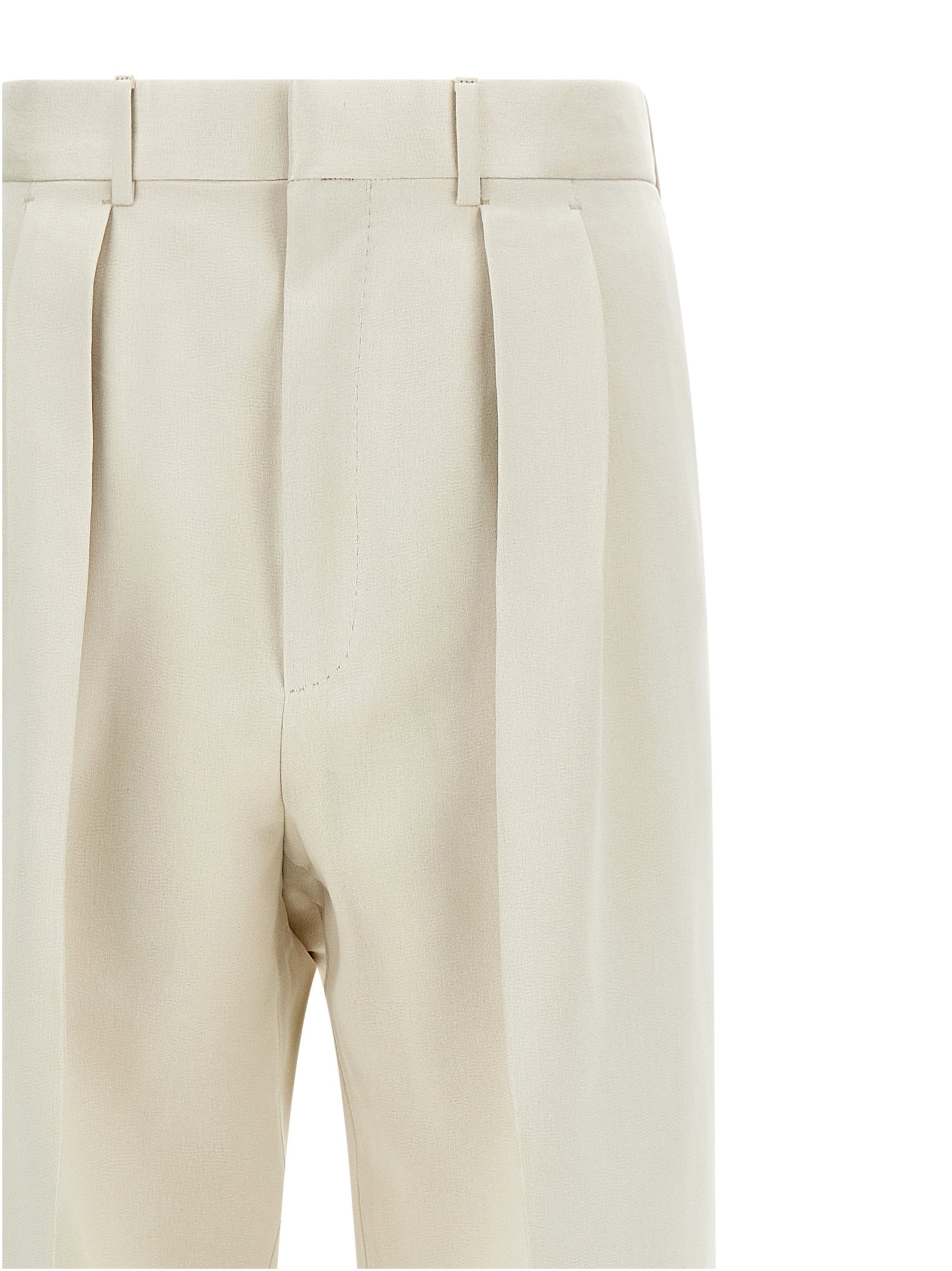 Double Pinch Pants Beige Cotton