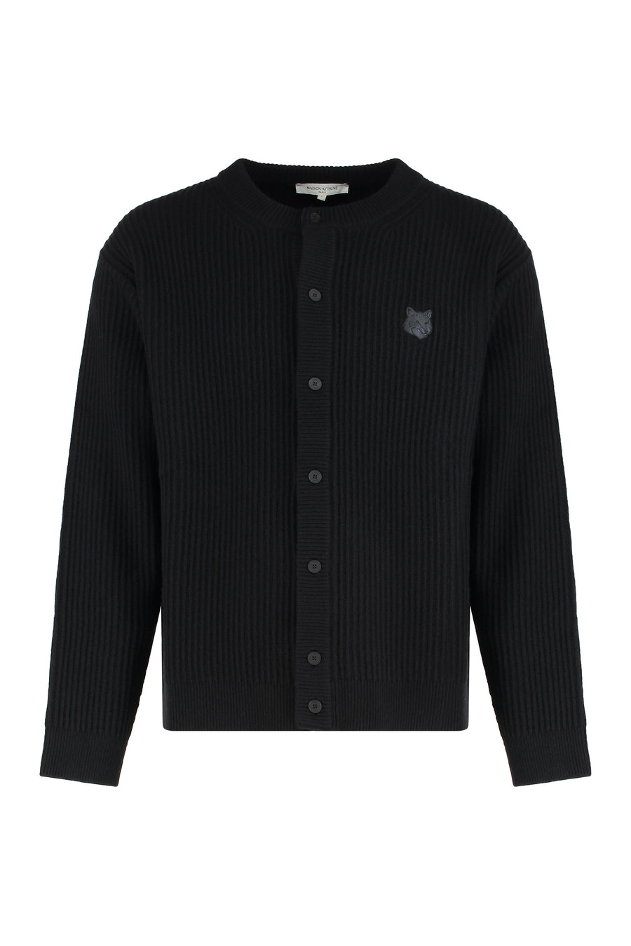 Ribbed Wool Cardigan With Fox Head Patch Black Cardigans