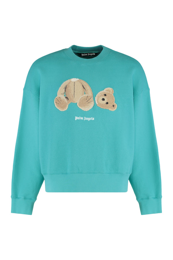 Crew Neck Cotton Sweatshirt With Patch Bear Green Sweatshirts