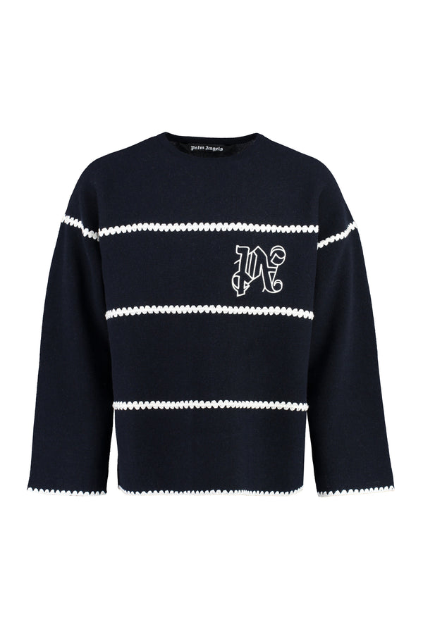 Knit Wool Blend Pullover Blue Viscose Sweatshirts