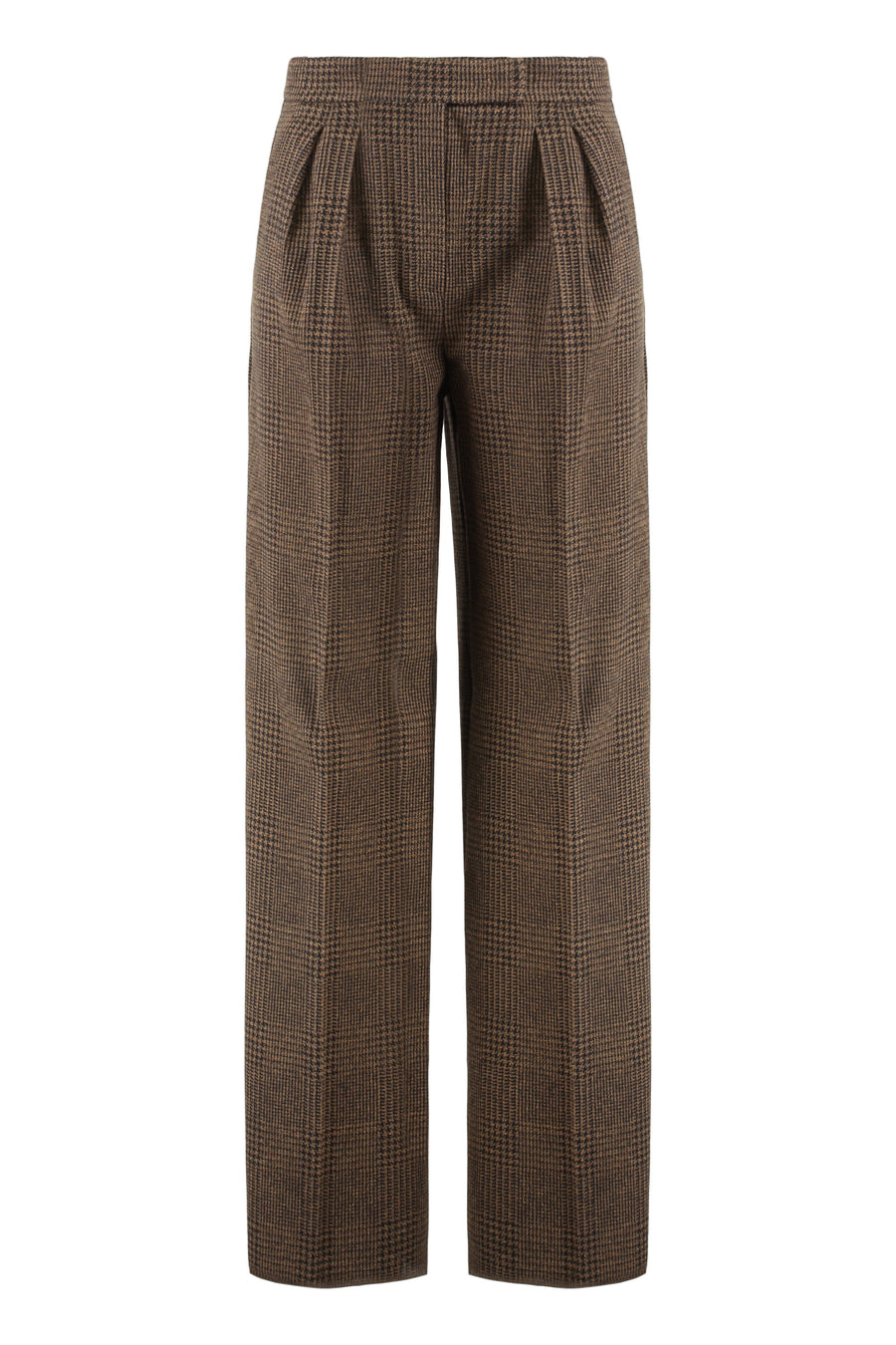 Wool And Cotton Jersey Pants With Prince Of Wales Motif Brown Wide-leg Trousers