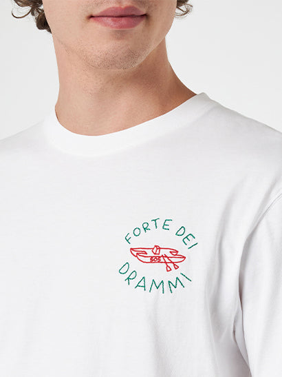 Man Classic Fit Cotton Jersey T-Shirt Portofino With Forte Dei Drammi Embroidery | Insulti Luminosi Special Edition White