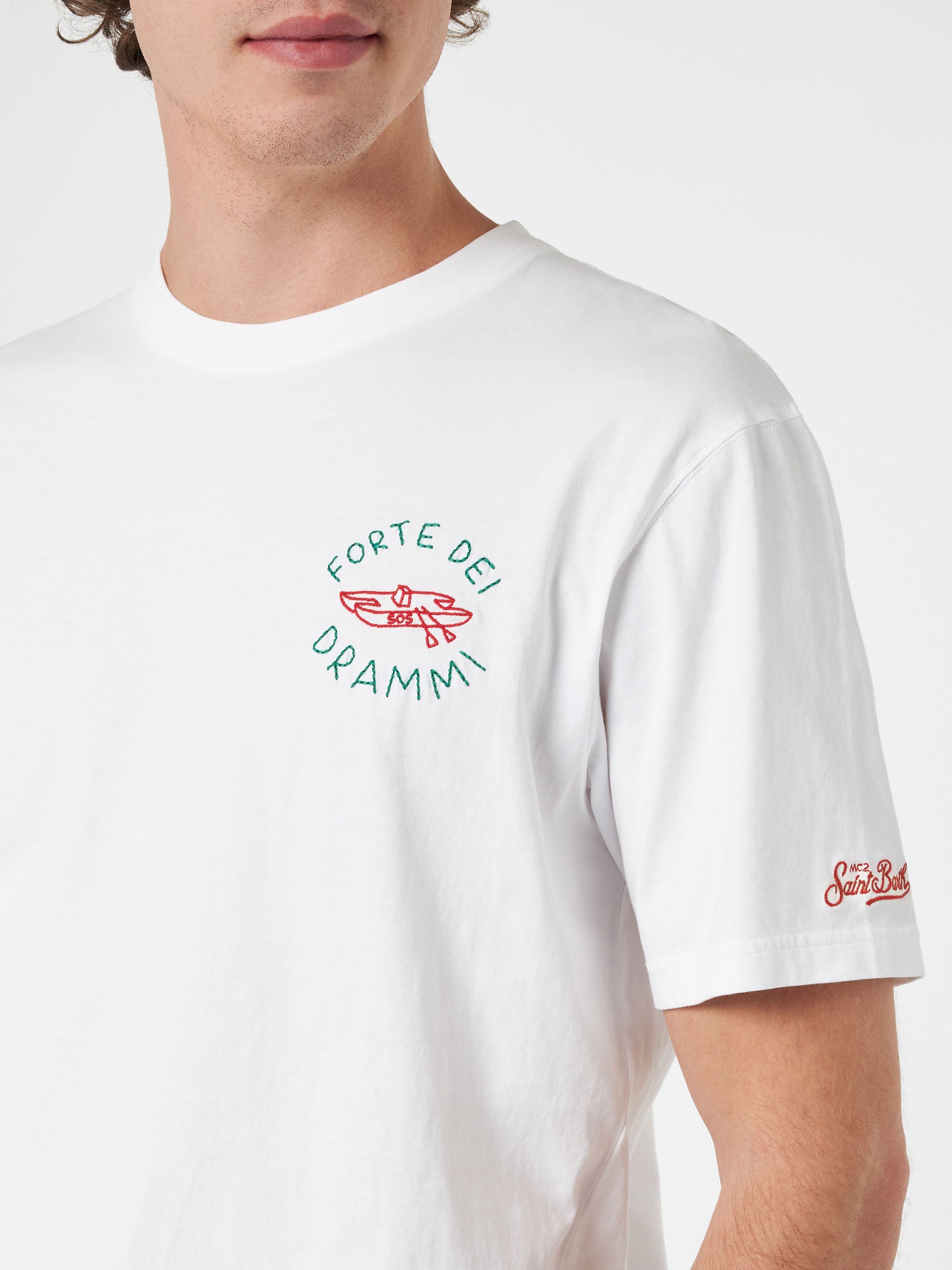 Man Classic Fit Cotton Jersey T-Shirt Portofino With Forte Dei Drammi Embroidery | Insulti Luminosi Special Edition White