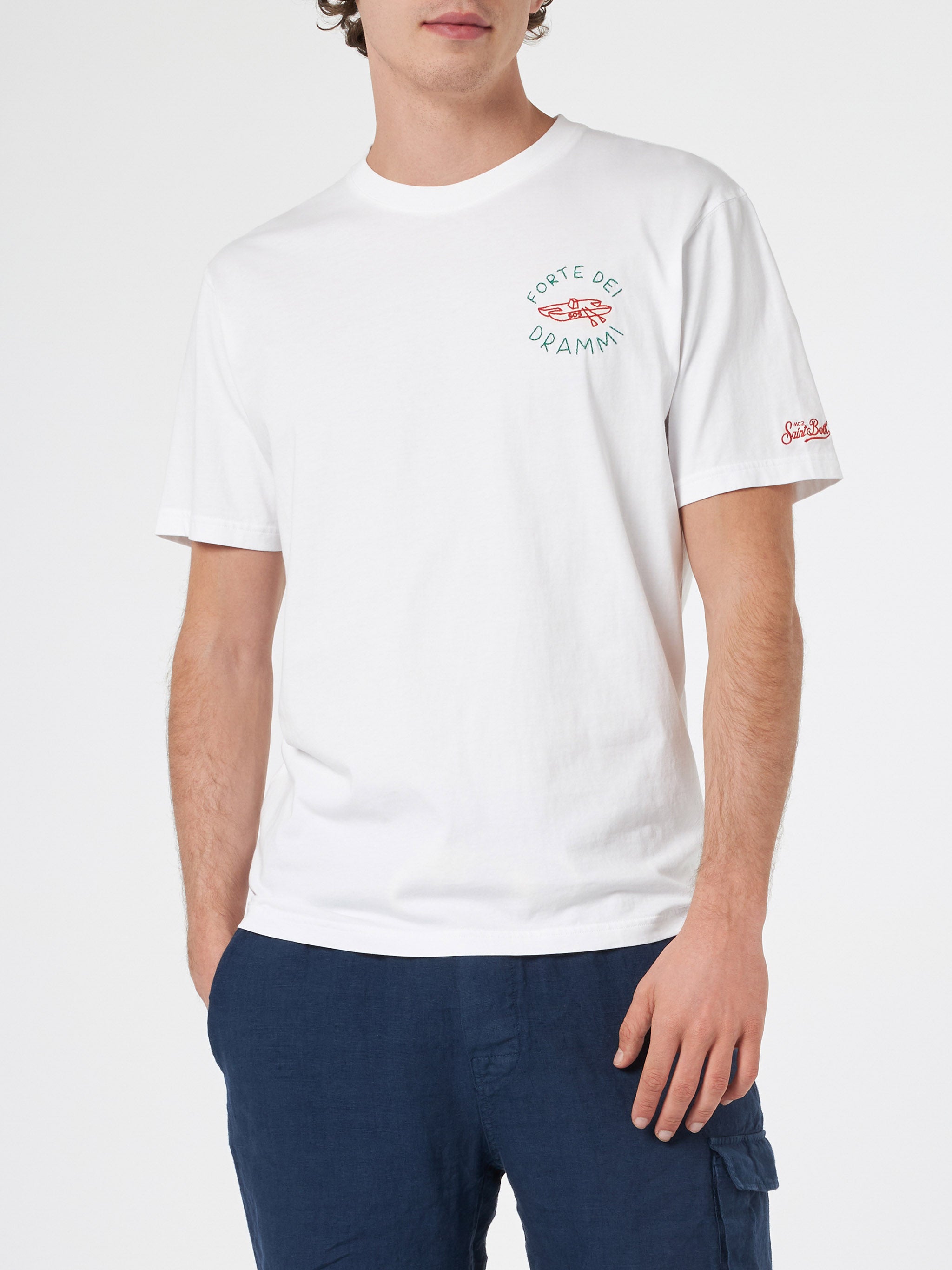 Man Classic Fit Cotton Jersey T-Shirt Portofino With Forte Dei Drammi Embroidery | Insulti Luminosi Special Edition White