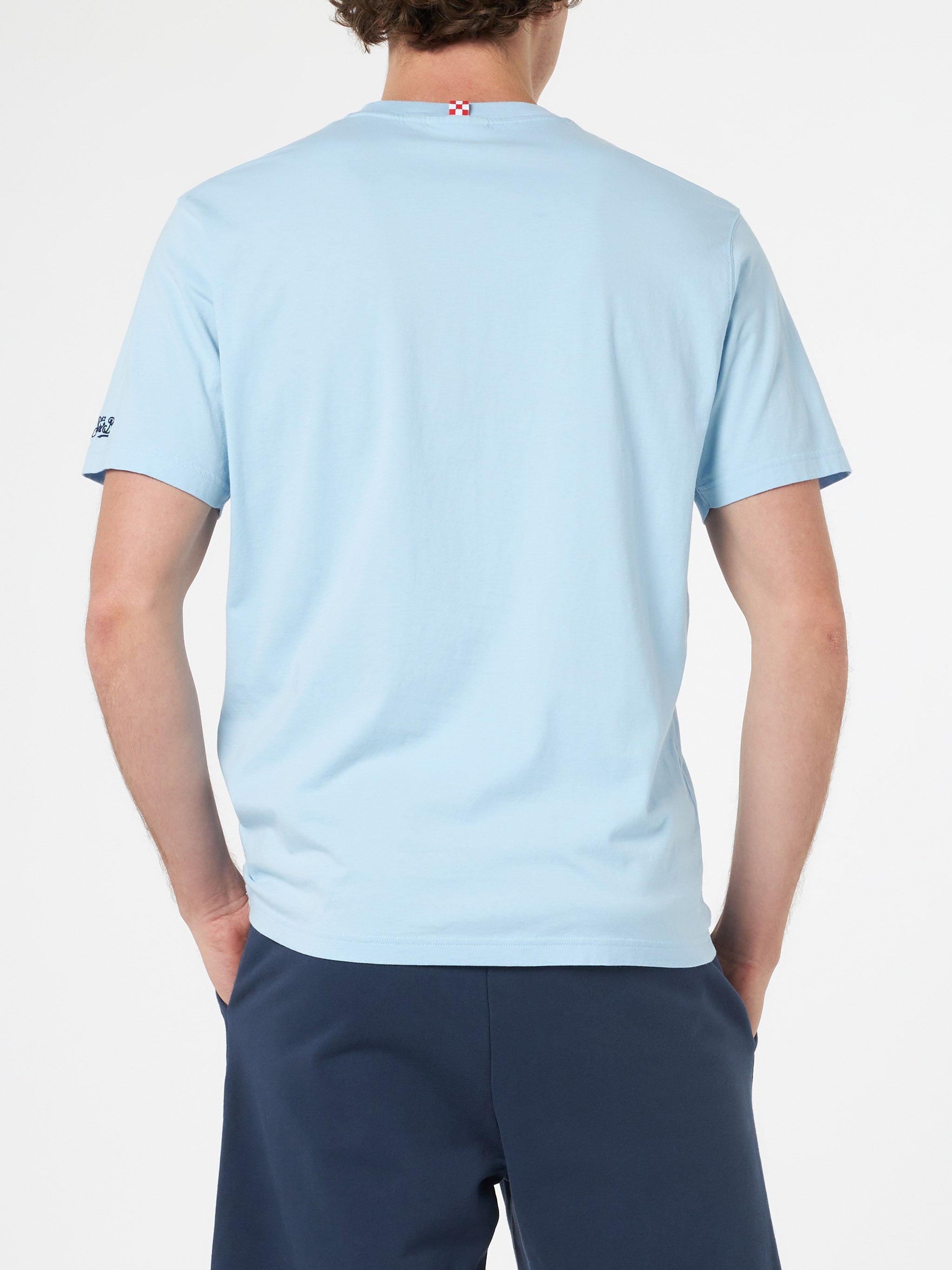 Man Classic Fit Cotton Jersey T-Shirt Portofino With Mi Fai Volare Embroidery Sky