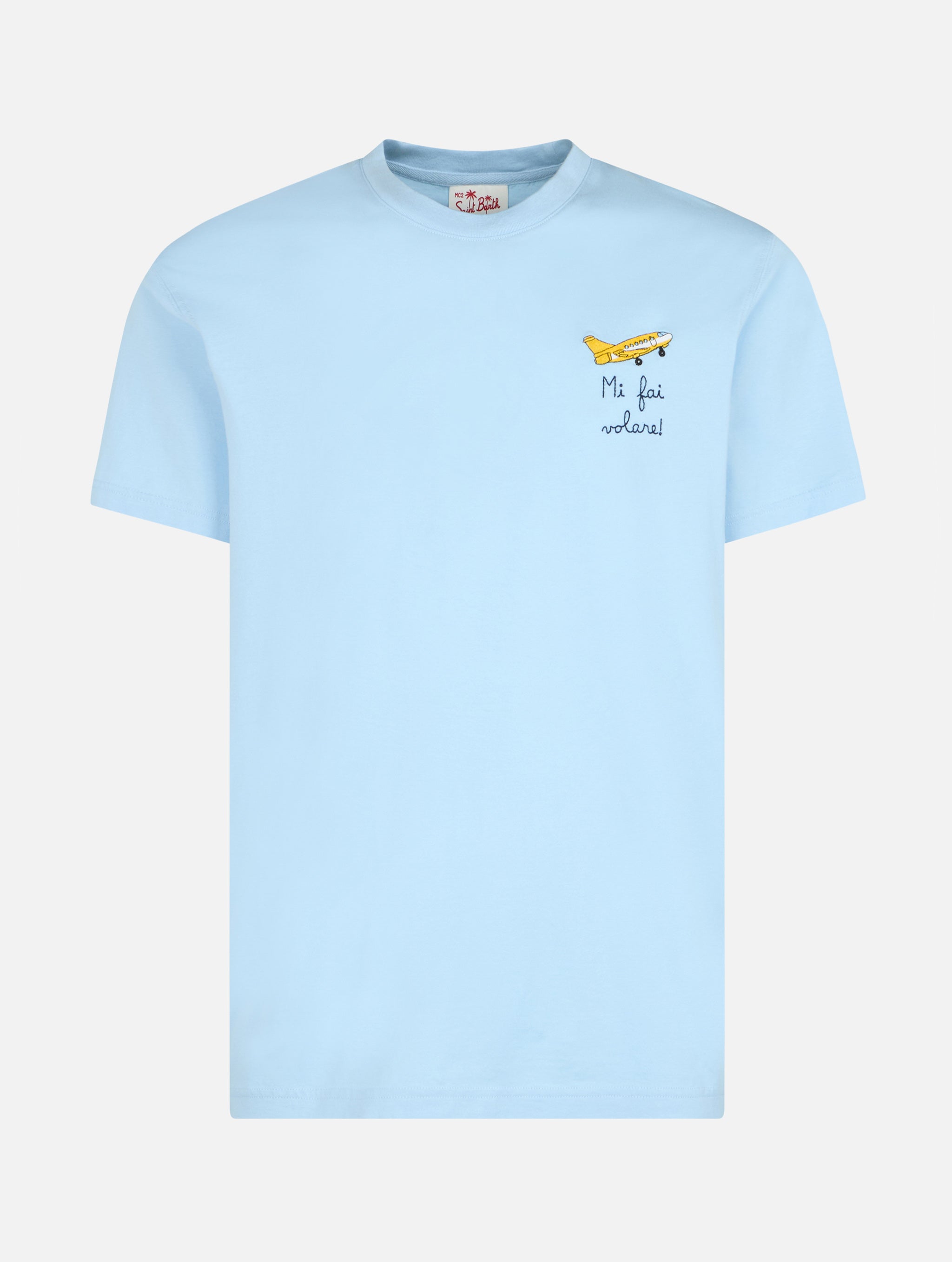 Man Classic Fit Cotton Jersey T-Shirt Portofino With Mi Fai Volare Embroidery Sky