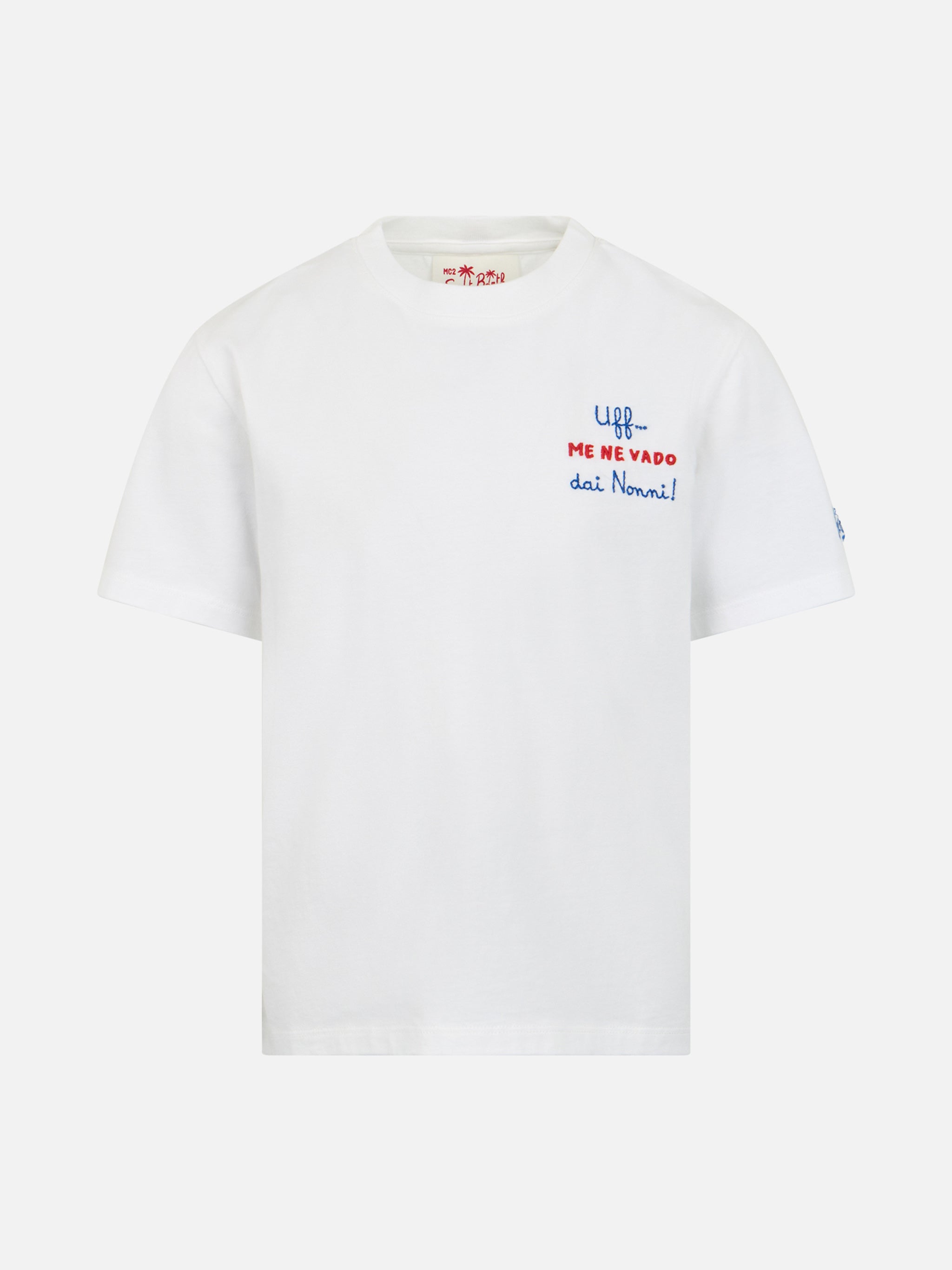 Boy Cotton Jersey T-Shirt Portofino Jr With Me Ne Vado Dai Nonni Embroidery White