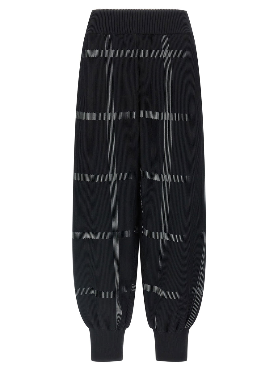 Pleats Please Issey Miyake Pleated Knit Check Jogging Pants — Black